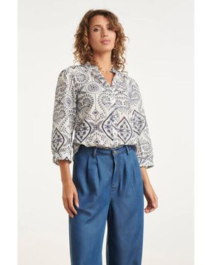 Smashed Lemon Blouse Met Paisley Borduurwerk En Ruches - Blauw