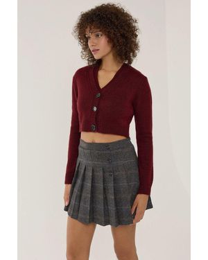 Hiccup Knitted V-Neck Two Pieces Set With Button Detail - Red