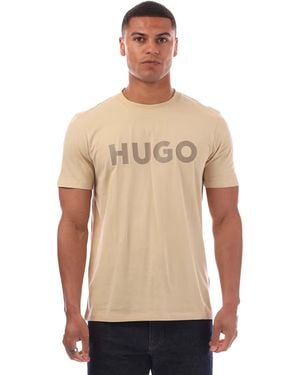 HUGO Dulivio Logo Crew Neck Regular T-Shirt - Naturel