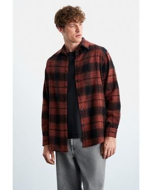 Grimelange Relaxed Plaid Button Shirt - Red
