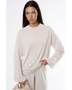 Busem Relaxed Fit Crew Neck Long Sleeve Blouse - White