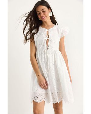 Bianco Lucci Geborduurd Mini-Jurk Met Strik - Wit
