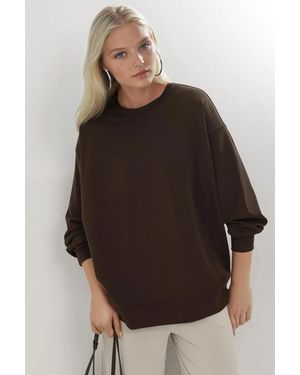 Busem Relaxed Fit Crew Neck Knitted Sweatshirt - Brown