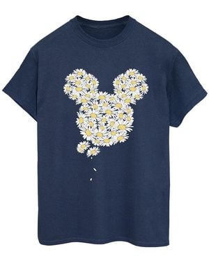 Disney Ladies Mickey Mouse Chamomile Head Cotton Boyfriend T-Shirt - Blue