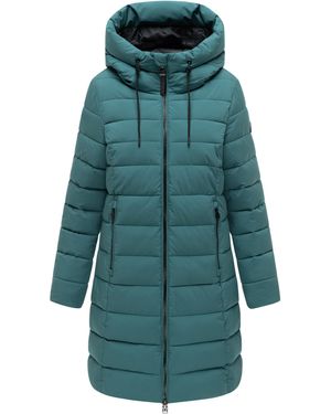 Marikoo Nanoraa Lange Gewatteerde Jas – Getailleerd Met Capuchon - Blauw