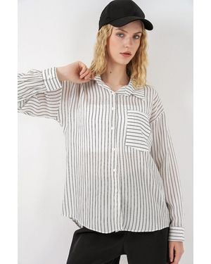 Bigdart Oversized Gestreepte Knoopsluiting Shirt - Wit