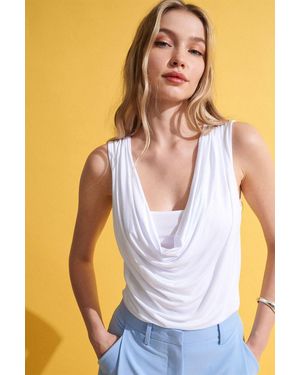 Dilvin Mouwloze Coltrui Jersey Blouse - Wit