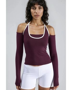 Busem Slim Fit Knitted Blouse With U Collar And Contrast Binding - Purple