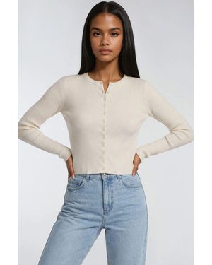MixRay Buttoned Slim Fit Ribbed Knit Cardigan - White