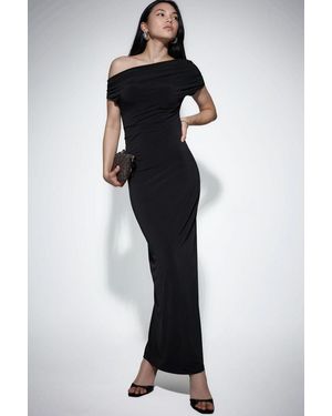Hiccup Asymmetrical Collar Slim Fit Maxi Dress - Black