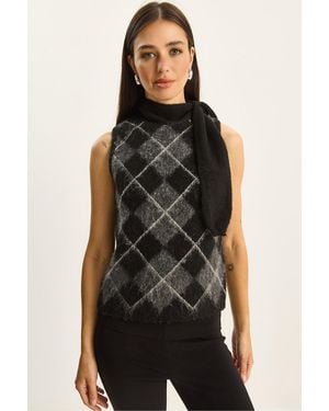 Bianco Lucci Thick Ribbed Knitwear Jumper Vest With Turtleneck - Black