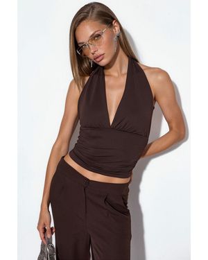 Busem Fitted Halterneck Tie Top - Brown