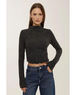 Hiccup Textured Half Turtleneck Blouse - Blue