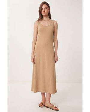 Happiness İstanbul U Collar Midi Dress - Natural