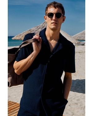 Grimelange Knitted Open Collar Button Shirt - Blue