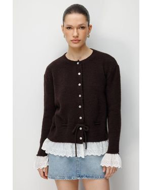 MixRay Crew Neck Knop Cardigan - Zwart