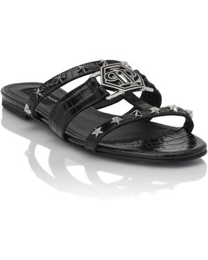 Philipp Plein Cocco Print Slides Stars Hexagon - Zwart