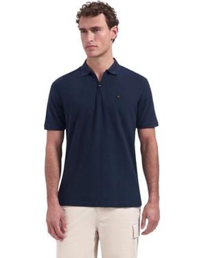 No Excess Polo Short Sleeve Zip Garment Dyed Night - Blauw