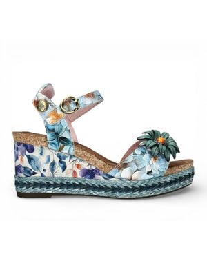 Laura Vita Facyo 75 Floral Leather Wedge Espadrille Sandals - Blue