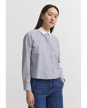 Bugatti Damen Blouse Van Katoen Met Witte Kraag - Blauw