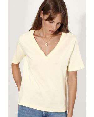 Busem V-Hals Effen Regular Fit Katoenen T-Shirt - Naturel