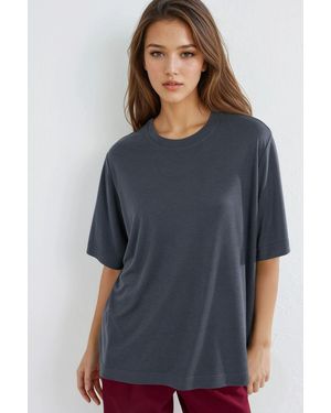 Busem Oversized Crew Neck Geribbelde T-Shirt - Grijs