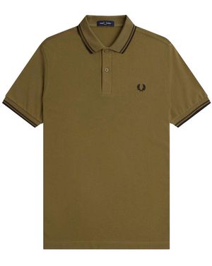 Fred Perry Herenpoloshirt Met Dubbele Kraag (Zwart/Kaki Groen)