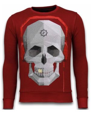 Local Fanatic Skull Beat Rhinestone Sweater - Rood