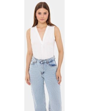 Hiccup Semi-Sheer V-Neck Sleeveless Shirt - Blue