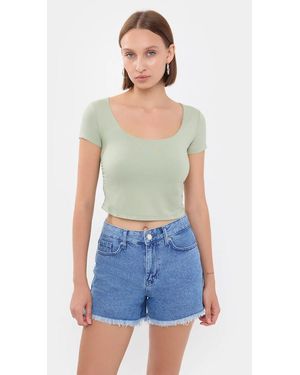 Hiccup Scoop Neck Crop Top - Blue