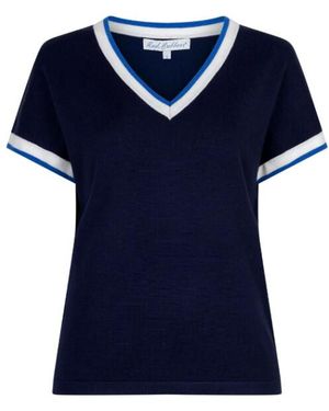 Red Button Jerry V-Neck Striped Rib - Blauw