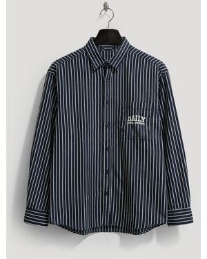 Giesto Striped Long Sleeve Shirt With Embroidery - Blue