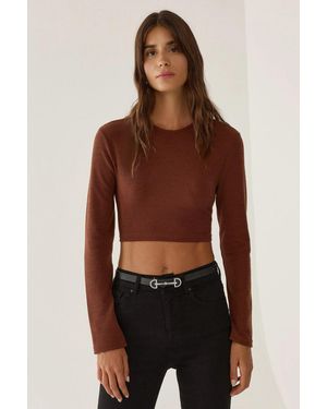 Hiccup Slim Fit Crop Top - Brown