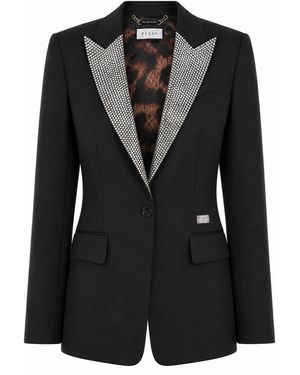 Philipp Plein Single Breasted Fit Blazer Crystal Strass - Zwart