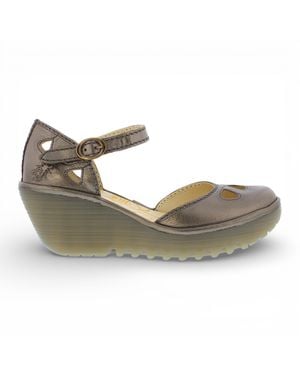 Fly London Yuna Leather Wedge Sandals - Metallic