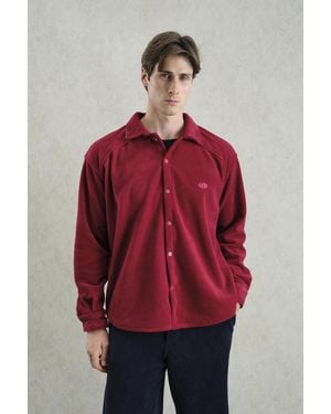 Giesto Oversized Plush Shirt With Snap Closure - Red