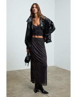 Grimelange High Waist Leopard Maxi Skirt - Black