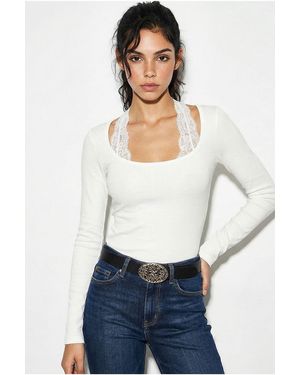 Bianco Lucci Slim Fit Long Sleeved Square Collar Blouse - White