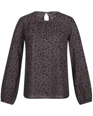 Regatta Hadria Luipaardprint Keyhole Blouse Met Lange Mouwen - Zwart