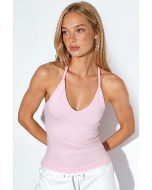 Busem Slim Fit Halterhals Tricot Blouse - Roze