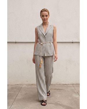 My Fashion Striped Sleeveless Vest And Wide-Leg Trouser Set - Natural