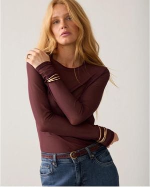 Summum 3S5394-30180 335 Round Neck Top Long Sleeve Mesh Solid Dark Burgundy - Rood