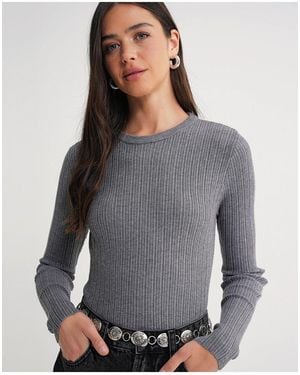 MixRay Soft Textured Ribbed Fitted Top - Grey