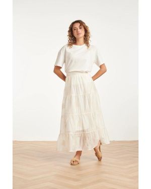 Smashed Lemon Zwierige Maxi-Rok Met Geborduurde Print En Stroken - Naturel
