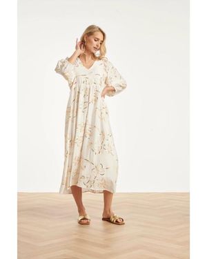 Smashed Lemon Maxi Jurk Met Gouden Borduursels En Pailletten - Naturel