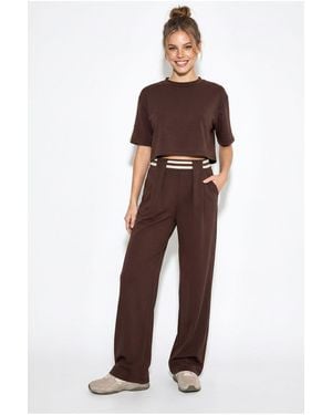 Bianco Lucci 2-Piece Crew Neck T-Shirt And Wide Leg Trousers Set - Brown
