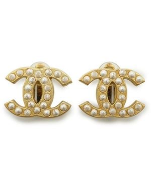 CHANEL Vintage Metalen Oorbellen Cc - Metallic