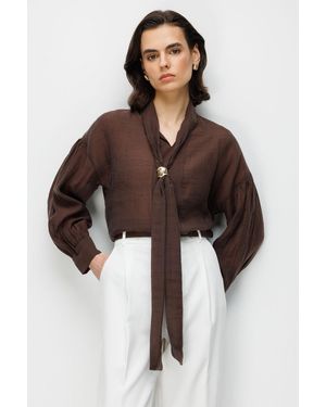 MixRay V-Hals Blouse Met Strikdetails - Bruin