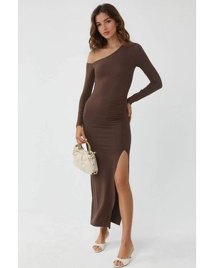 Busem Asymmetrische Kraag Maxi-Jurk Met Scheur - Bruin