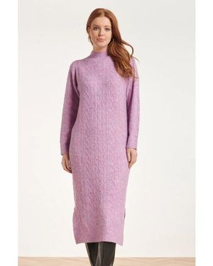 Smashed Lemon 24631 Paars E Gebreide Midi Jurk Met Kabelstructuur